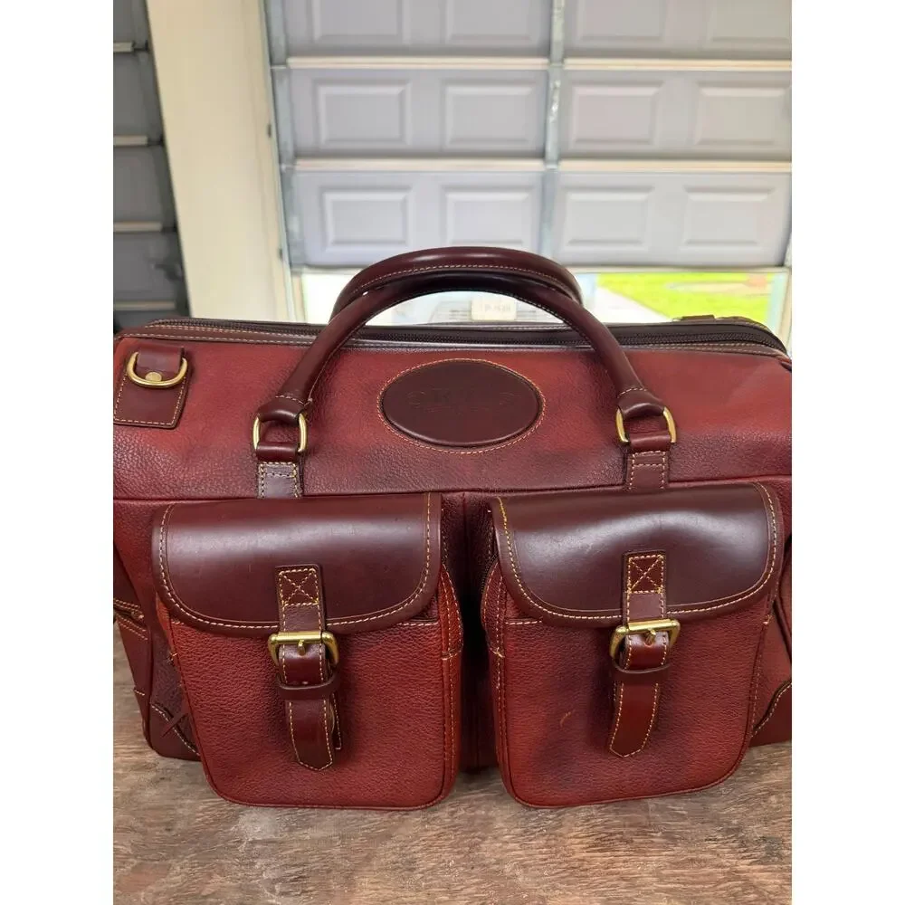 Orvis Brown Leather Duffel Travel Bag Weekender Carry On Luggage Shoulder Strap